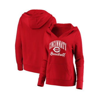 Women's Red Cincinnati Reds Victory Script Crossover Neck Pullover Hoodie