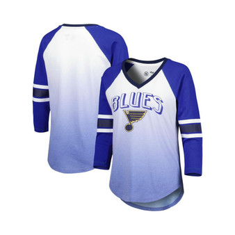 Women's Blue St. Louis Blues Lead Off Tri-Blend Raglan 3/4-Sleeve V-Neck T-shirt