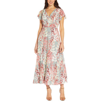 Floral-Print Flutter-Sleeve Midi Dress