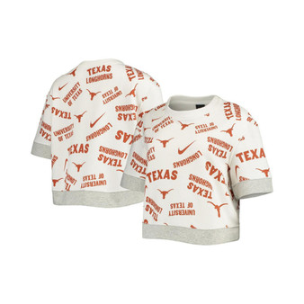 Women's White and Heathered Gray Texas Longhorns Allover Print Trend Cropped Tri-Blend T-shirt