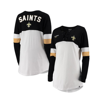 Women's White, Black New Orleans Saints Athletic Varsity Lace-Up V-Neck Long Sleeve T-shirt