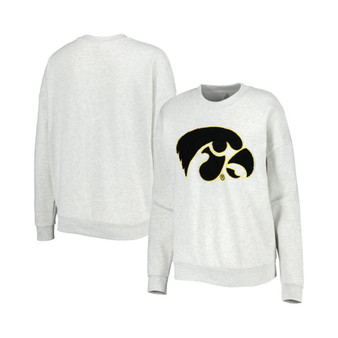 Women's Heather Ash Iowa Hawkeyes Chenille Patch Fleece Sweatshirt