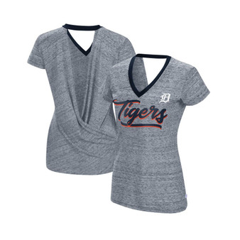 Women's Navy Detroit Tigers Halftime Back Wrap Top V-Neck T-shirt