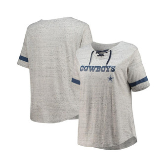 Women's Heathered Gray Dallas Cowboys Plus Size Lace-Up V-Neck T-shirt