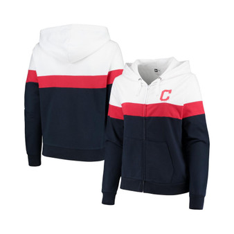 Women's Navy, White Cleveland Indians Plus Size Colorblock French Terry Full-Zip Hoodie