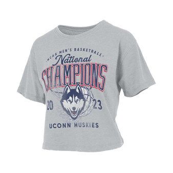 Women's Gray UConn Huskies 2023 NCAA Men's Basketball National Champions Retro Wash Midi Crop T-shirt