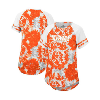 Women's Orange, White Miami Hurricanes Annie Oversized Tie-Dye Raglan T-shirt