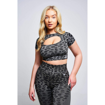 Women's Caneva Leopard Recycled Cut Out Crop Top - Grey