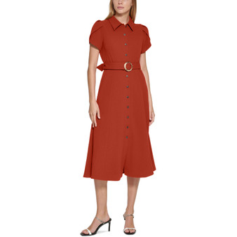 Women's Tulip-Sleeve Belted Shirtdress