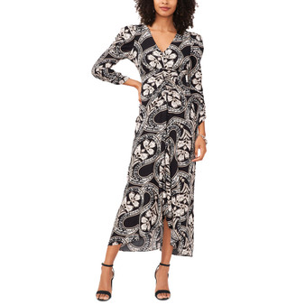 Women's Printed Ruched 3/4-Sleeve Maxi Dress