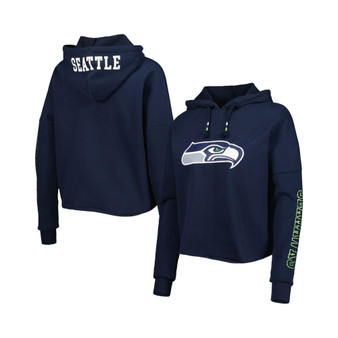 Women's College Navy Seattle Seahawks Foil Sleeve Pullover Hoodie