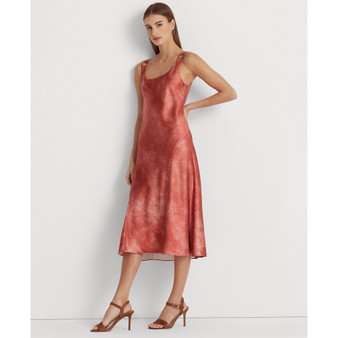 Women's Tie-Dye–Print Ring-Trim Satin Dress