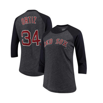Women's David Ortiz Navy Boston Red Sox Three-Fourth-Sleeve Raglan Name and Number T-shirt