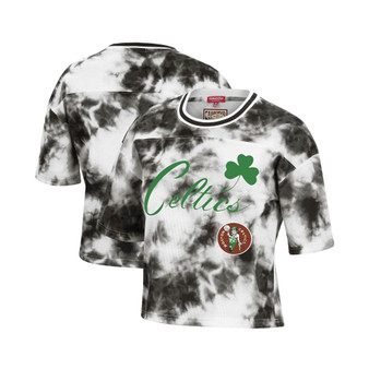 Women's Black and White Boston Celtics Hardwood Classics Tie-Dye Cropped T-shirt