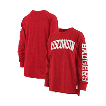Women's Red Wisconsin Badgers Plus Size Two-Hit Canyon Long Sleeve T-shirt