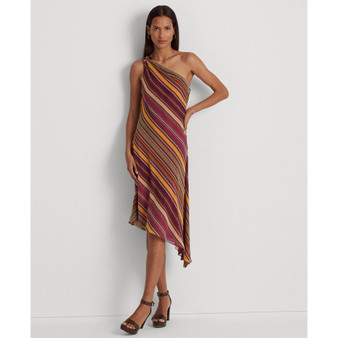 Women's Striped Georgette One-Shoulder Dress