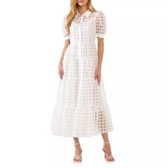 Women's Gridded Organza Tiered Maxi Dress
