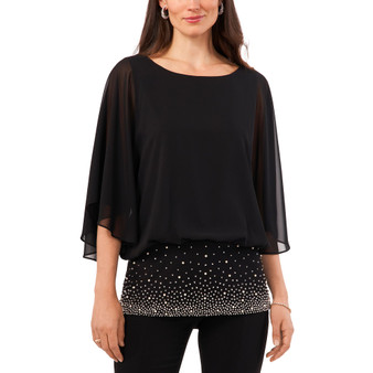 Women's Beaded-Band Blouson-Overlay 3/4-Sleeve Top
