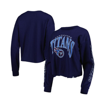 Women's Navy Tennessee Titans Skyler Parkway Cropped Long Sleeve T-shirt