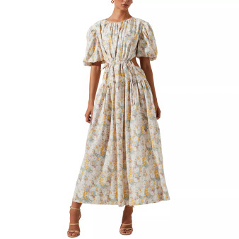 Women's Shelby Printed Balloon-Sleeve Cutout Midi Dress