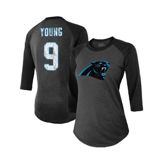 Women's Threads Bryce Young Black Carolina Panthers 3/4 Sleeve Raglan Tri-Blend Player Name and Number T-shirt