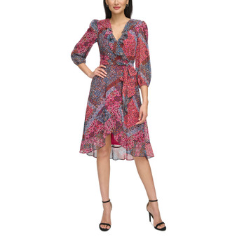 Women's Printed Ruffled Faux-Wrap Dress