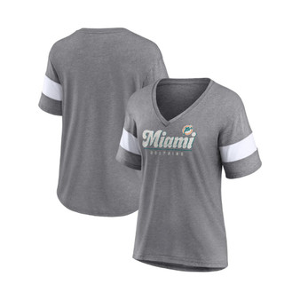 Women's Branded Heathered Gray Miami Dolphins Give It All Half-Sleeve V-Neck T-shirt