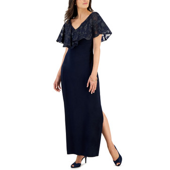 Petite Capelet Overlay Formal Dress