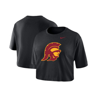 Women's Black USC Trojans Cropped Performance T-shirt