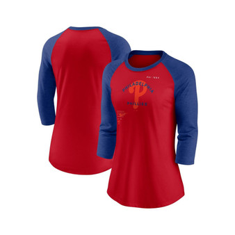 Women's Red, Royal Philadelphia Phillies Next Up Tri-Blend Raglan 3/4-Sleeve T-shirt