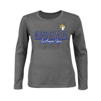 Women's Branded Charcoal Los Angeles Rams Super Bowl LVI Bound Plus Size Color Fade Scoop Neck Long Sleeve T-shirt