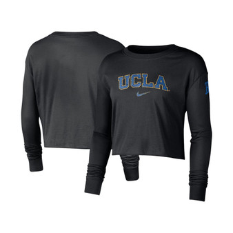 Women's Black UCLA Bruins 2-Hit Cropped Long Sleeve Logo T-shirt