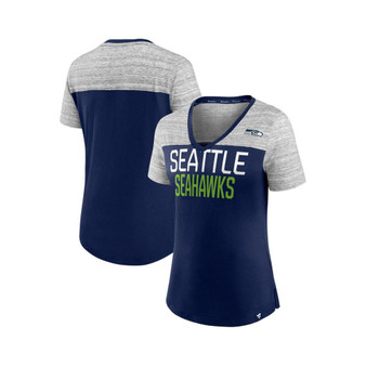 Women's Branded College Navy and Heathered Gray Seattle Seahawks Close Quarters V-Neck T-shirt