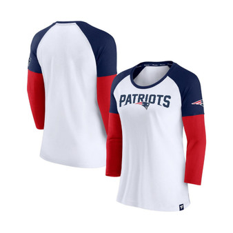 Women's Branded White, Navy New England Patriots Durable Raglan 3/4-Sleeve T-shirt