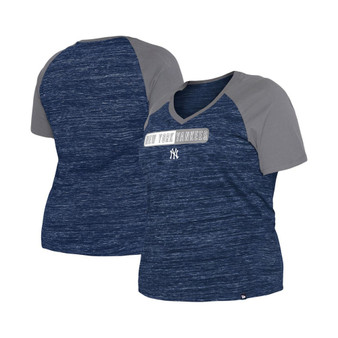 Women's Navy New York Yankees Plus Size Space Dye Raglan V-Neck T-shirt