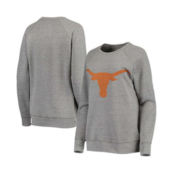 Women's Heathered Gray Texas Longhorns Big Logo Knobi Fleece Raglan Pullover Sweatshirt