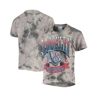 Women's '47 White, Black Brooklyn Nets 2021/22 City Edition Vintage-Look Tie-Dye Tubular Cropped T-shirt