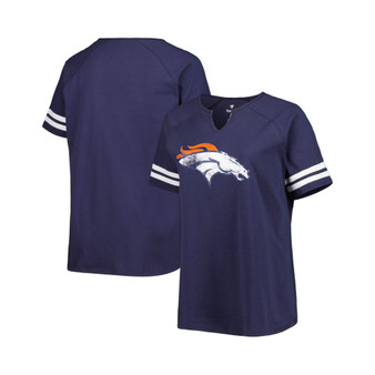 Women's Branded Navy Denver Broncos Plus Size Logo Striped Raglan Notch Neck T-shirt