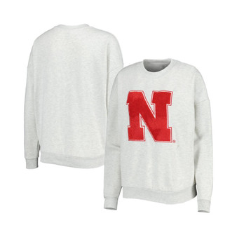 Women's Heather Ash Nebraska Huskers Chenille Patch Fleece Sweatshirt