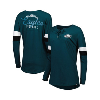 Women's Midnight Green Philadelphia Eagles Athletic Varsity Lace-Up Long Sleeve T-shirt