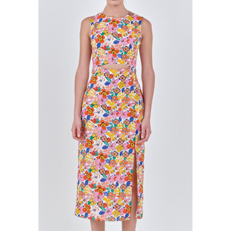 Women's Cotton Floral Print Cutout  Dress