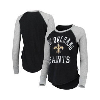 Women's Black New Orleans Saints Waffle Raglan Long Sleeve T-shirt