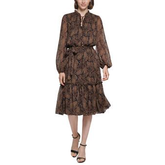 Women's Paisley-Print Peasant Midi Dress