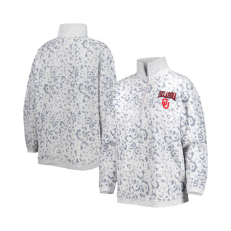 Women's Heather Gray Oklahoma Sooners Leopard Quarter-Zip Sweatshirt
