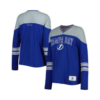 Women's Blue Tampa Bay Lightning Abigail V-Neck Long Sleeve T-shirt