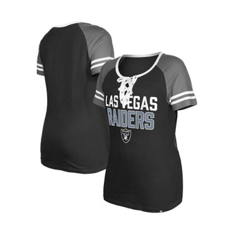 Women's Black Las Vegas Raiders Raglan Lace-Up T-shirt