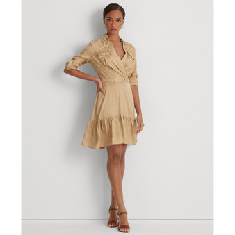Women's Belted Geo Jacquard Long-Sleeve Dress