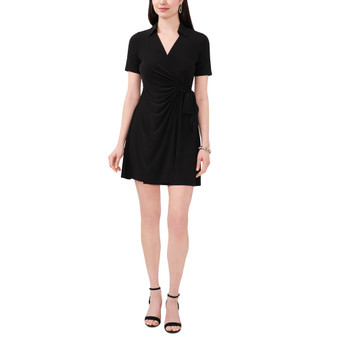 Petite Short-Sleeve Collared Wrap Dress