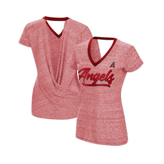 Women's Red Los Angeles Angels Halftime Back Wrap Top V-Neck T-shirt