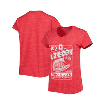Women's Scarlet Ohio State Buckeyes Vault Logo Tri-Blend V-Neck T-shirt